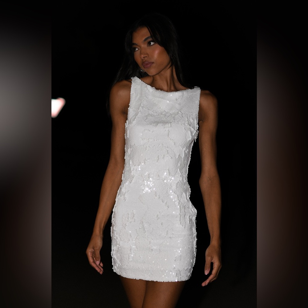 Meshki AYLA White Sequin Mini Dress - Picture 3 of 4
